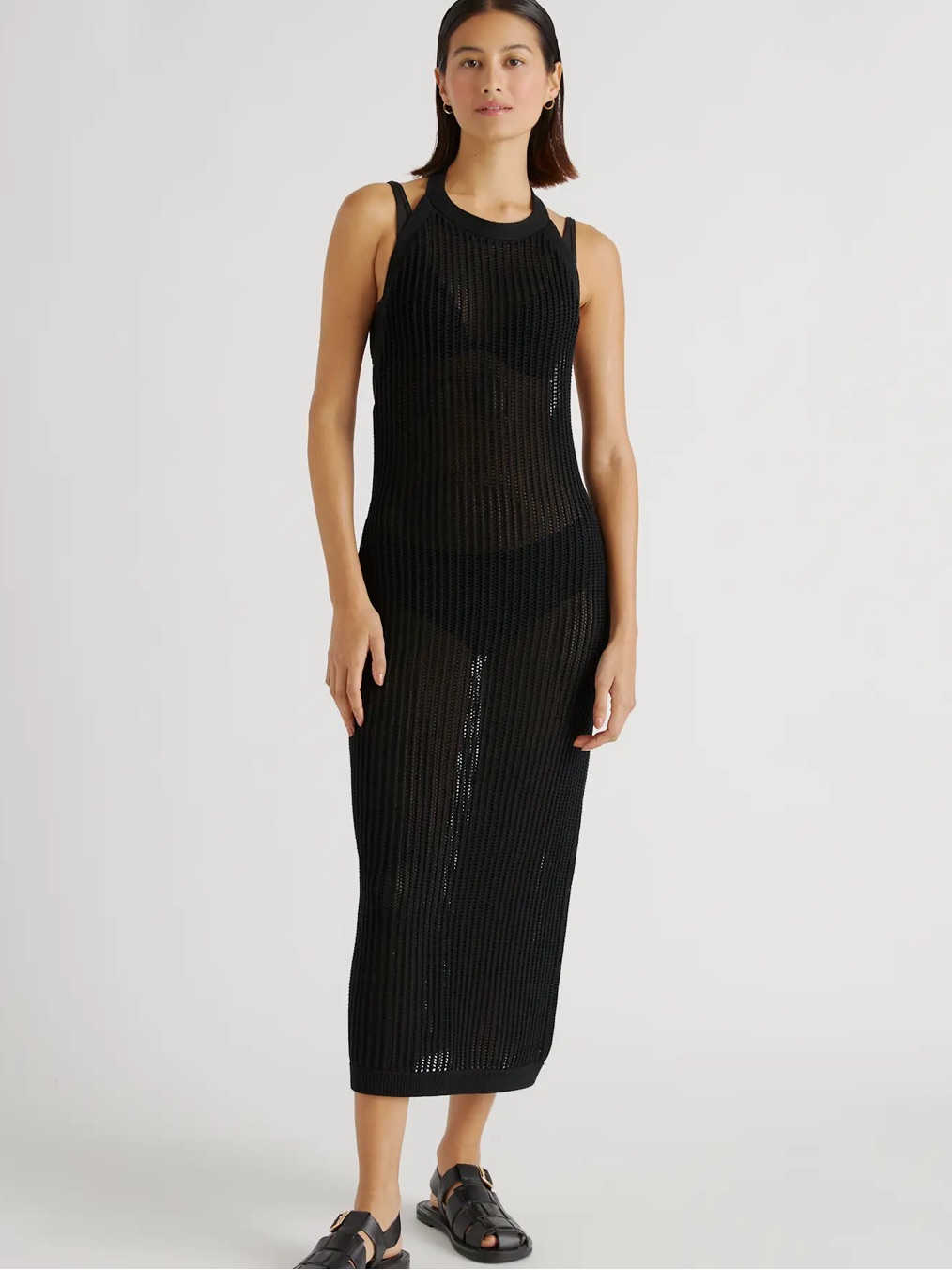 O’neill Cordell Black Mesh Midi Swim Cover-Up Dress Size M